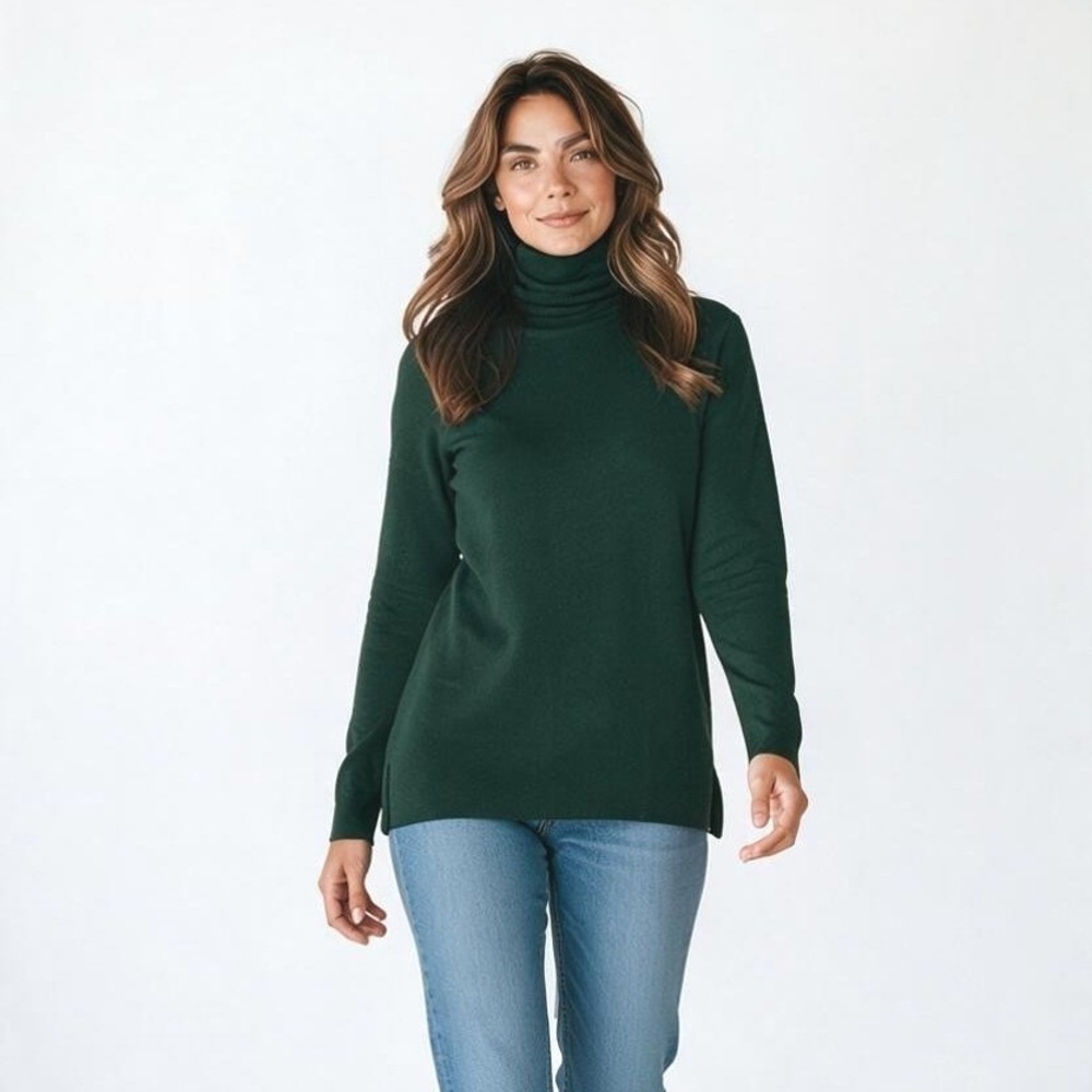 J. Jill Mock Neck Tunic Sweater Women L Hunter Green Silk Wool Blend NWT